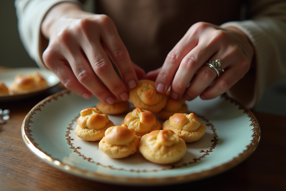 Aide âgée assemblant des profiteroles traditionnelles