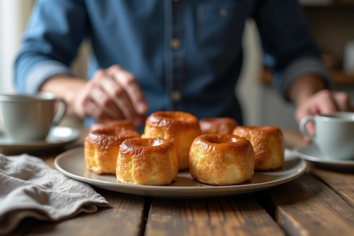 Gros plan sur canelés dorés sur une table en bois