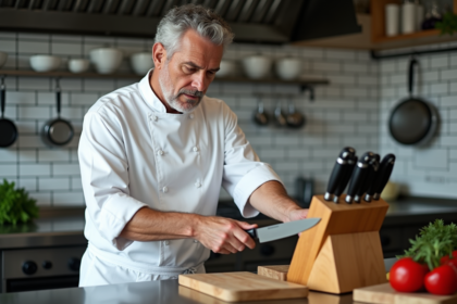 Chef européen choisissant un couteau de cuisine français