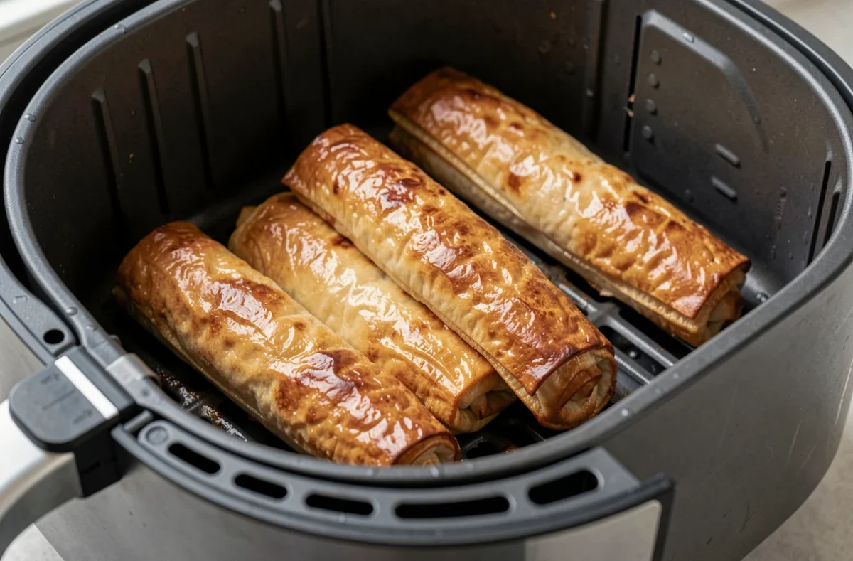 Crépinettes dorées côte à côte dans le panier d'un air fryer