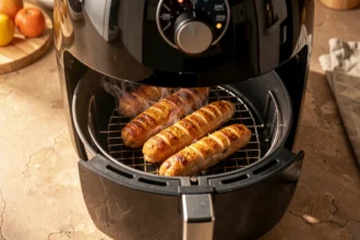 Crépinettes dorées dans le panier d'un air fryer Ninja