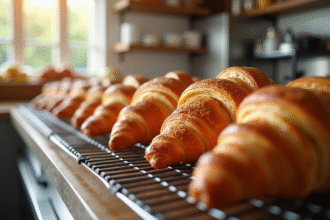 Croissants dorés et croustillants dans une cuisine lumineuse