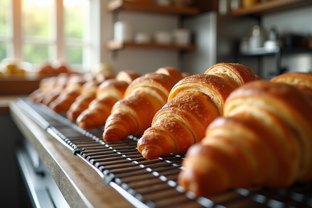 Croissants dorés et croustillants dans une cuisine lumineuse