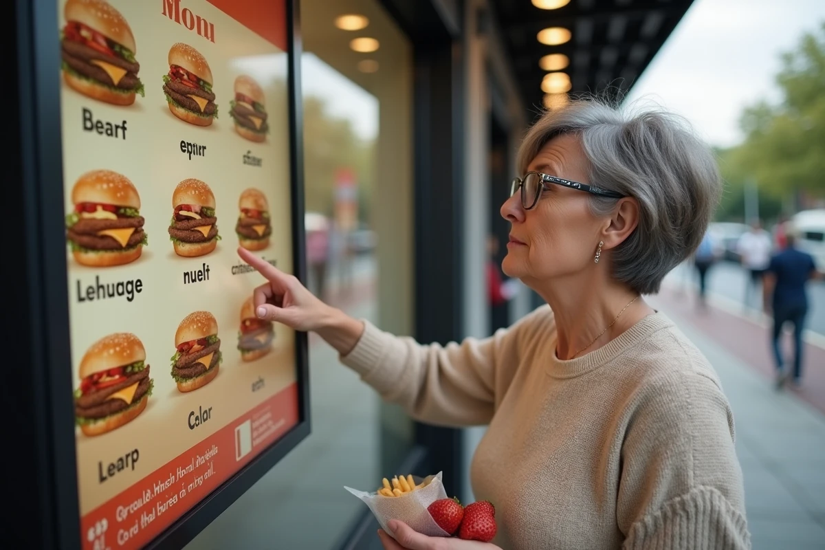 Femme commandant un burger au kiosque de restauration rapide