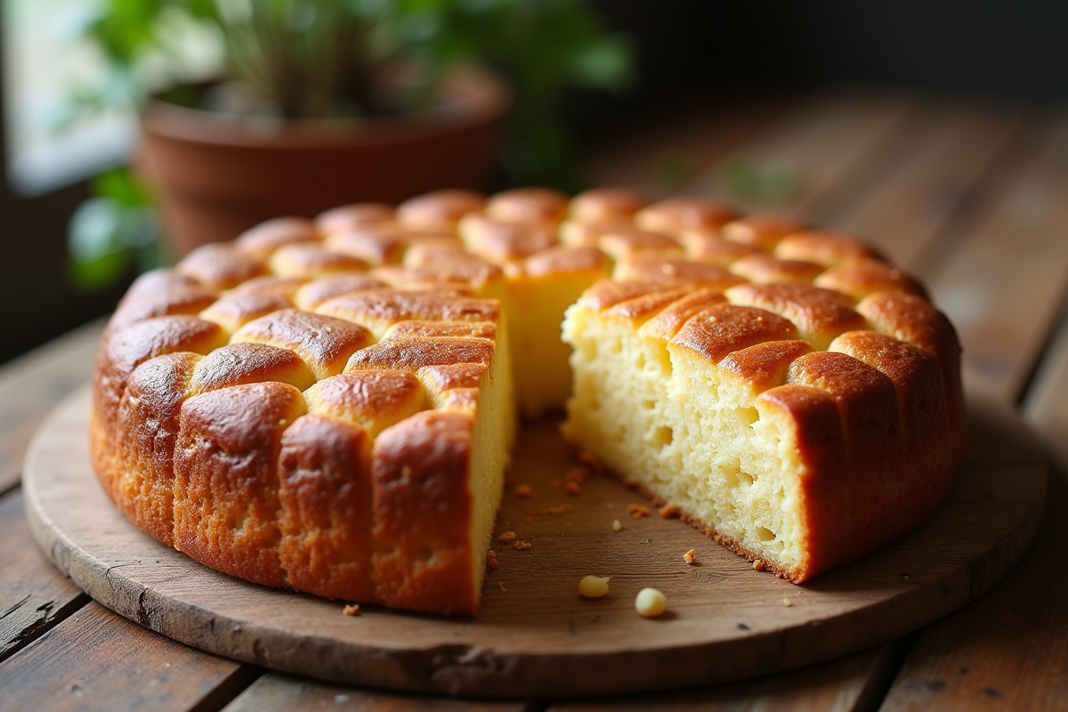 Gâteau basque frais avec tranche et crème d'amande