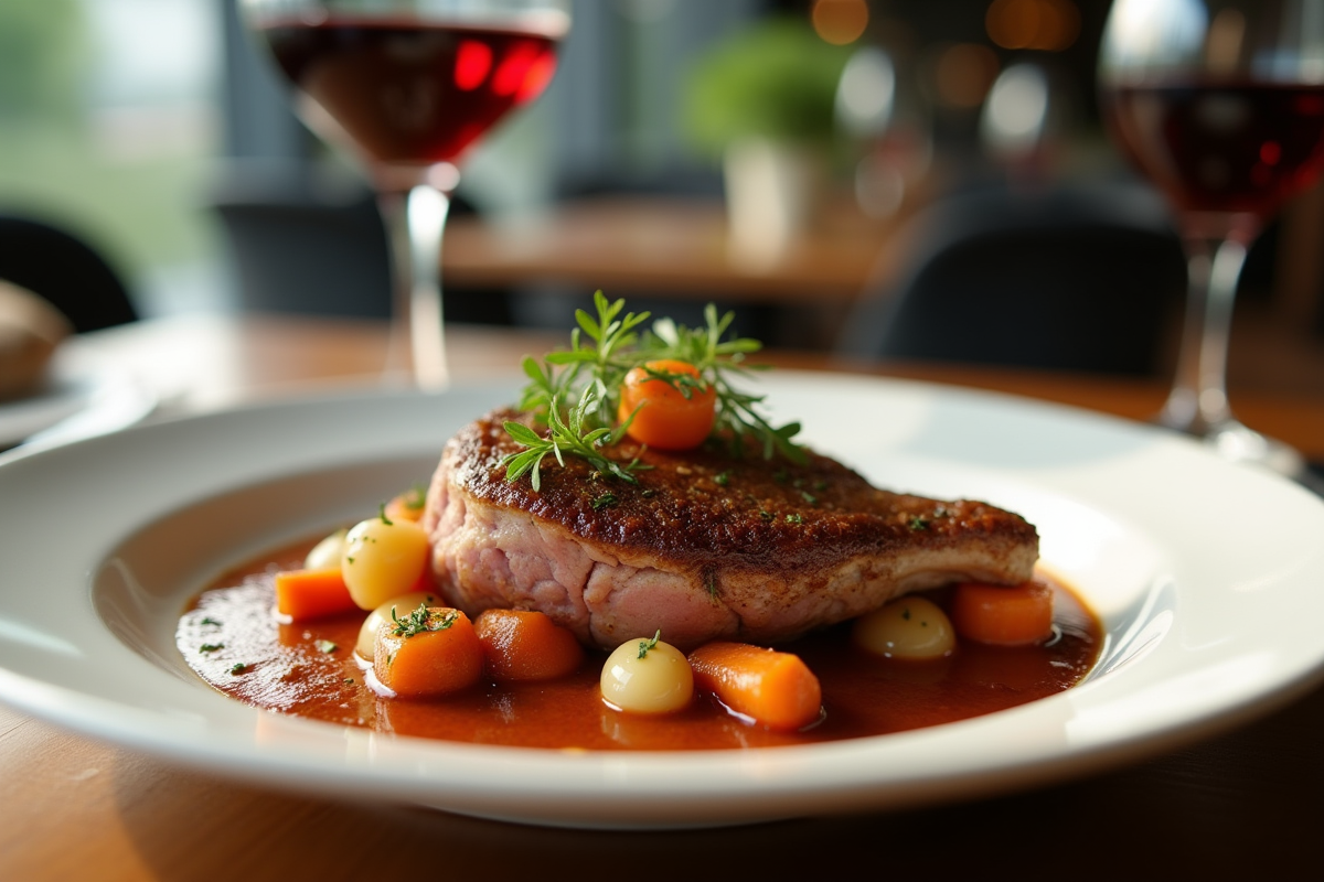 Civet de lapin à la bourguignonne en présentation élégante