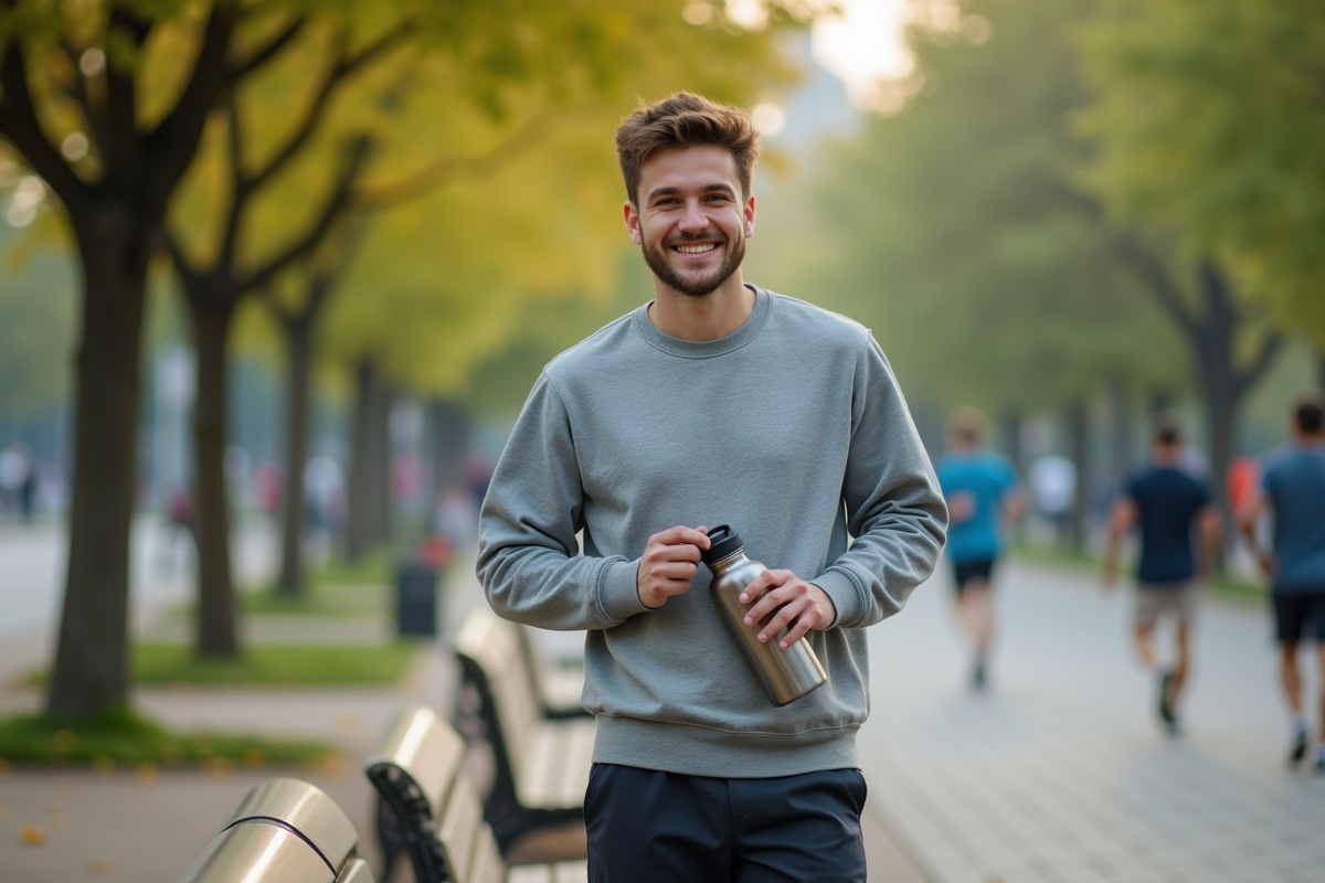 Jeune homme avec bouteille d