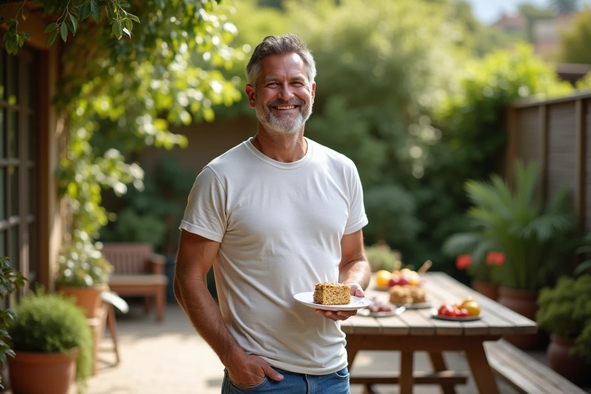 Homme détendu dégustant un gâteau aux flocons d