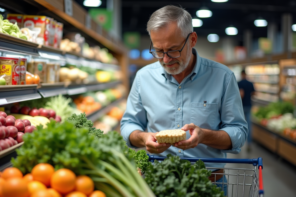 Homme achetant des produits frais dans un supermarché