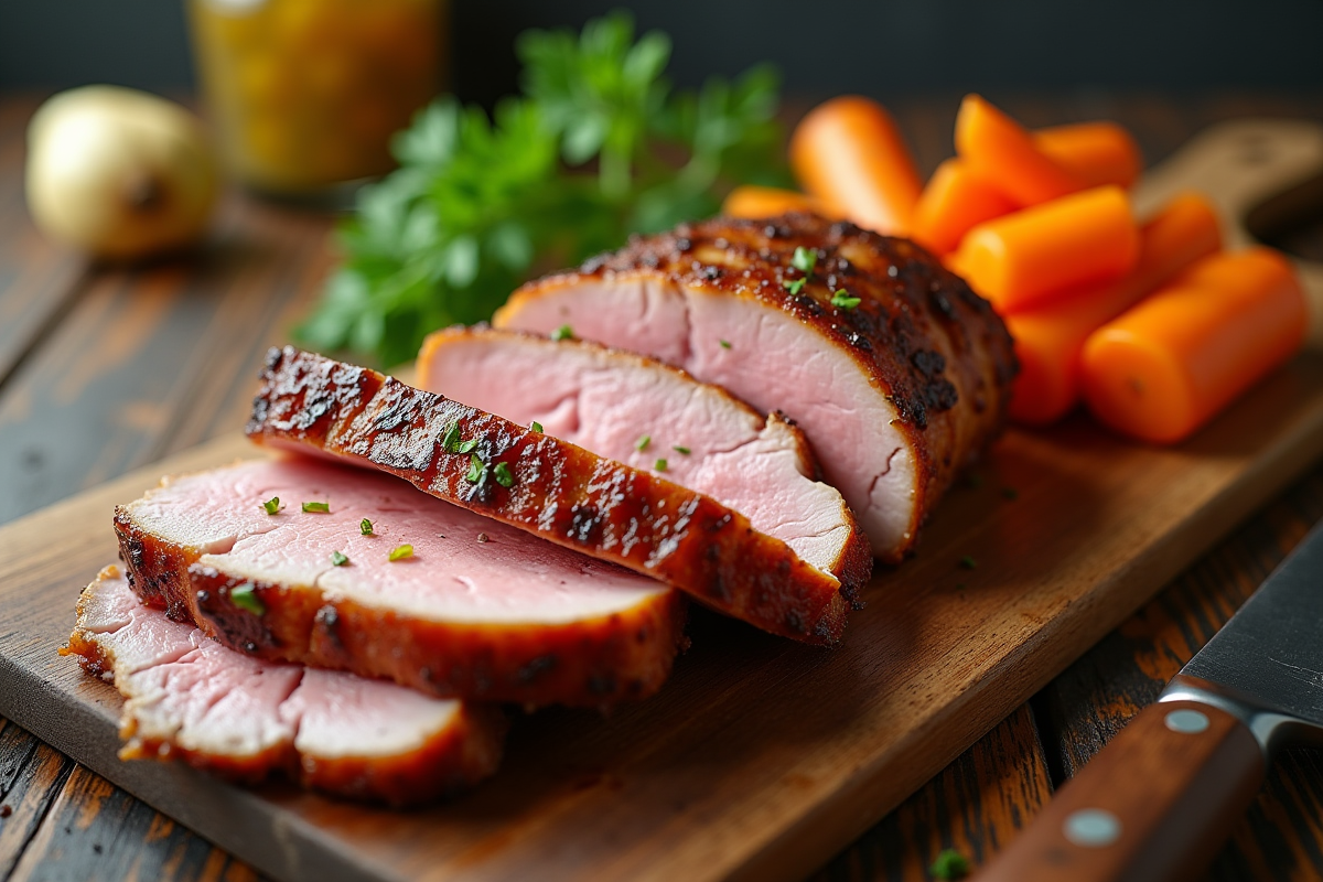 Magret de canard tranché servi avec légumes racines colorés