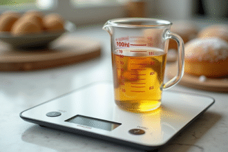 Verre doseur rempli à 100 ml avec balance numérique