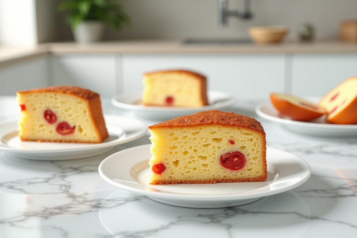 Portions de gâteau aux poivrons et chorizo sur assiettes modernes