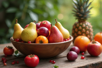 Table de petit déjeuner avec fruits frais colorés