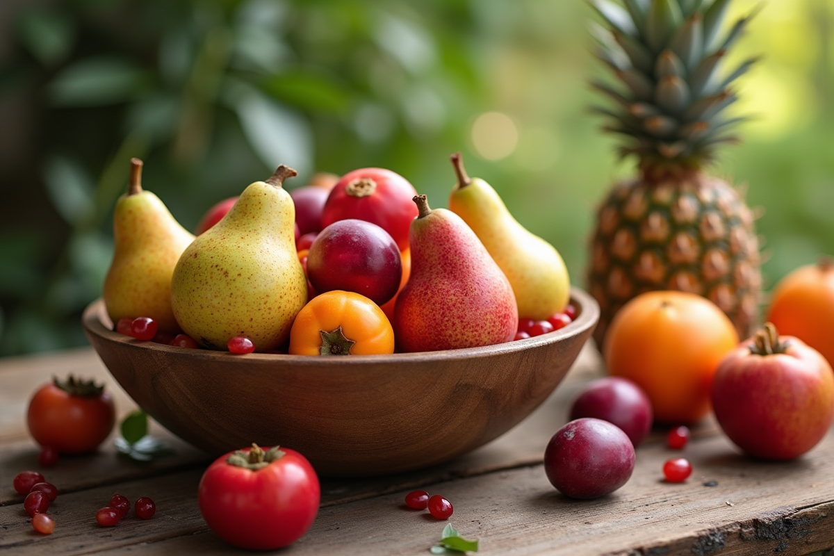 Table de petit déjeuner avec fruits frais colorés