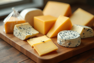 Assortiment de fromages frais et congelés sur un plateau en bois