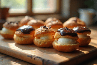 Profiteroles maison sur table en bois rustique