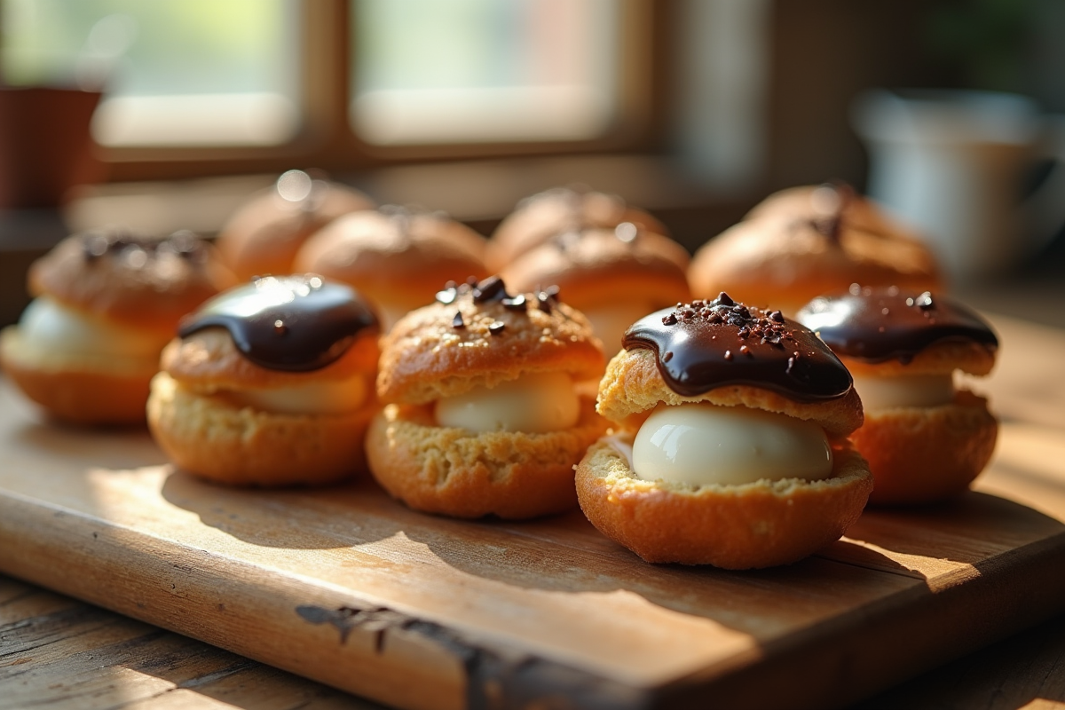 Profiteroles maison sur table en bois rustique