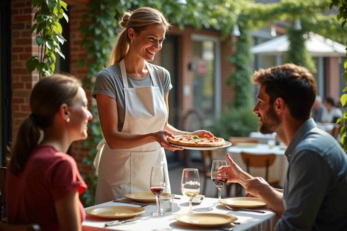 Serveuse présentant une pizza dans Ober Mamma
